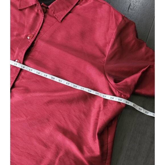 N Touch Metallic Red Long Sleeve Button Down Blouse Top 3XL Career Office - Picture 3 of 6